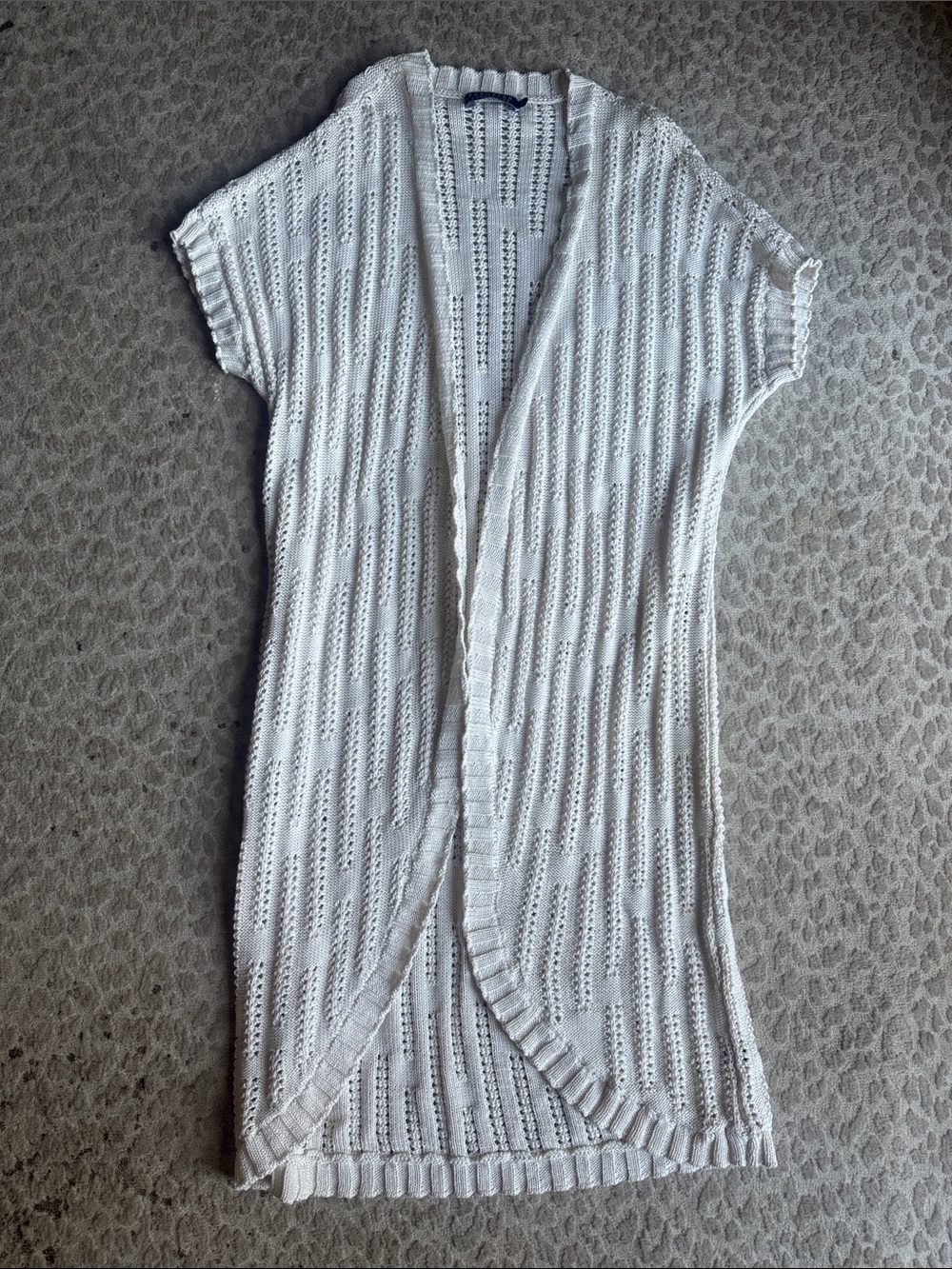 Peruvian Connection 100% Pima Cotton Cream Open Front Cardigan Duster, size M - Picture 4 of 4